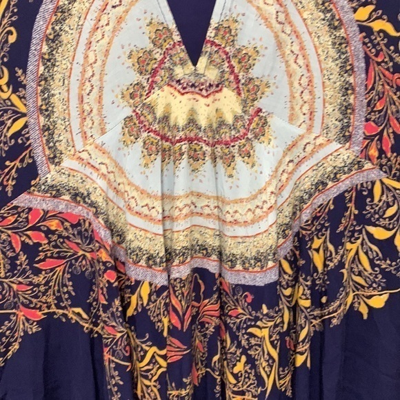 Free People Blouse Navy Yellow‎ Pink Size Medium - Picture 4 of 9